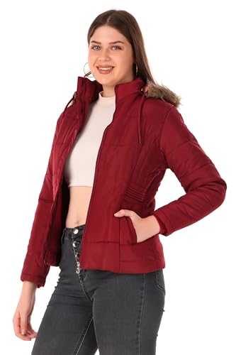 Image of Brazo Girls and Women's Puffer Regular Fit Bomber Jacket For Winter Wear | Hooded Neck | Full Sleeve | Zipper | Casual Jacket For Woman & Girl | Western Stylish Jacket For Women