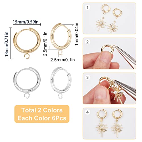SUNNYCLUE 1 Box 12Pcs Huggie Hoop Leverbacks 18mm Leverback Earring Findings Real 24K Gold Plated Stainless Steel Lever Back Earring Hooks Round Hinged Hoops Earrings Hook for Jewellery Making Craft - Image 2