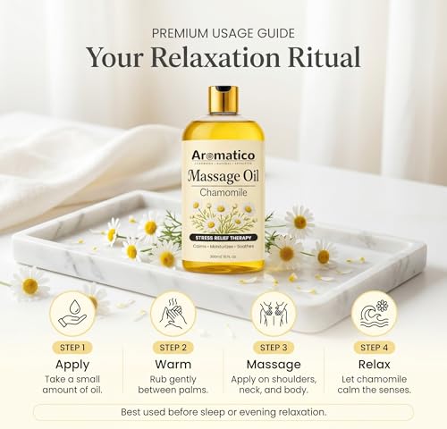Image of AROMATICO Chamomile Massage Oil - Relaxing Aromatherapy Massage Oil with Almond & Jojoba for Stress Relief, Muscle Relaxing & Skin Nourishment | 300ml