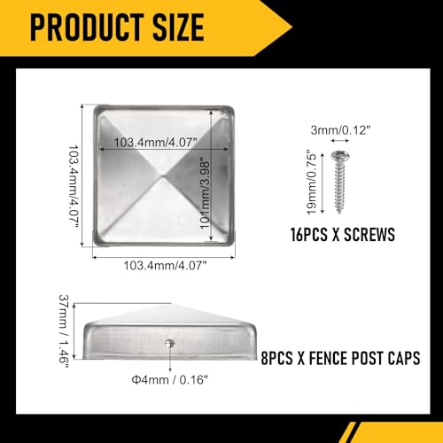 Tapones para postes de valla 101mm aluminio plateado sourcing map 2