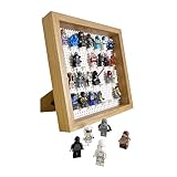 SaTéDo Vitrine pour Mini Figurine présentoir antipoussière Cadre Bois Naturel plexiglas Transparent Display Exposer Mini-Figurines compatibles, Briques de Construction. Inclus Base et 28 Supports