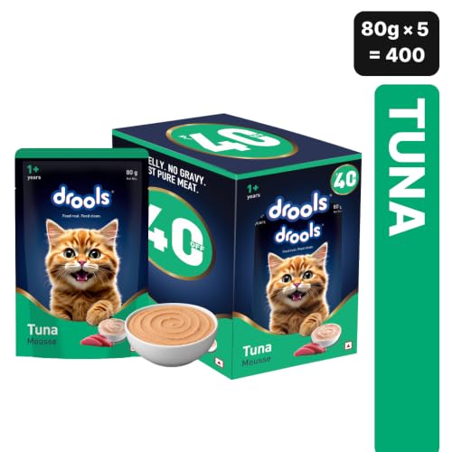 Image of Drools Adult Cat Wet Mousse 80g Pack of 5, 400g | Tuna Flavour | Rich in Protein | Promotes Hydration & Easy to Digest | No Artificial Flavours | Packed with Essential Vitamins & Antioxidants