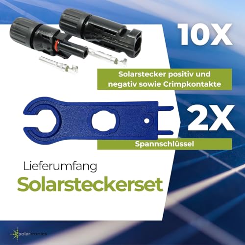 SOLARTRONICS 10 Paar Solarstecker , Männlich/Weiblich Solarpanel Kabelstecker, IP67 Wasserdicht, PV Stecker kompatibel mit MC4, Steckverbinder für 4mm² - 6mm² Solarkabel mit Solar-Spannschlüssel