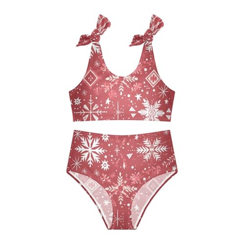 KLL Merry Christmas Snowflake Red Hoho Girls' 2 Piece Bikini Sets Scoop Neck Swimsuit Swimwear Adjustable Strap3