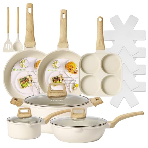 La mejor selección de Cazuelas de Teflon de esta semana. 46 CHEFOLLA Sartenes Antiadherentes 15 Piezas, Bateria de Cocina, Juego de Sartenes de Induccion, Juego de Ollas y Sartenes, Fácil Limpieza, con Sartenes y Cacerolas 100% Libre de...