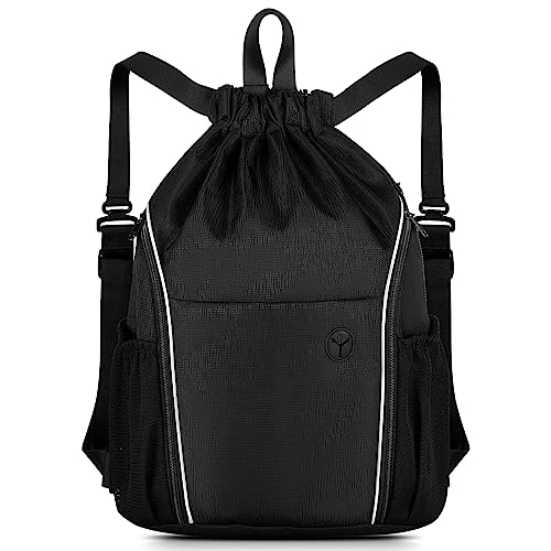 Atarni Drawstring Gym Backpack String Bag - Water-Resistant Nylon Large Compartment Storage Sackpack, Shopping Swimming Travel Sport Workout Beach Cinch Sack For Men Women (Large, Black 2) #TOP16