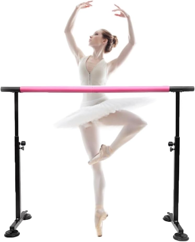 バレエバール ポータブル リフティング スチール バレエ バレ、家庭用ダンススタジオ 吸盤 ダンストレーニングポール 耐荷重250kg (ピンク 2M/6.6フィート)