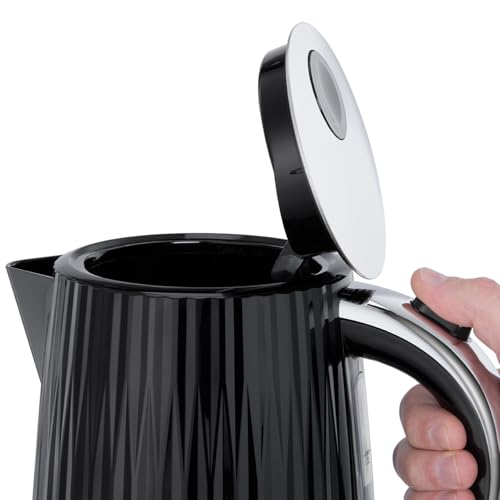 Russell Hobbs Electric Kettle (Hot Water, Tea or Coffee, 1.7L, Push to open lid, Perfect pour spout, Removable washable filter, Illuminated switch, Chrome accents, Black, 3000W) Eden 27361