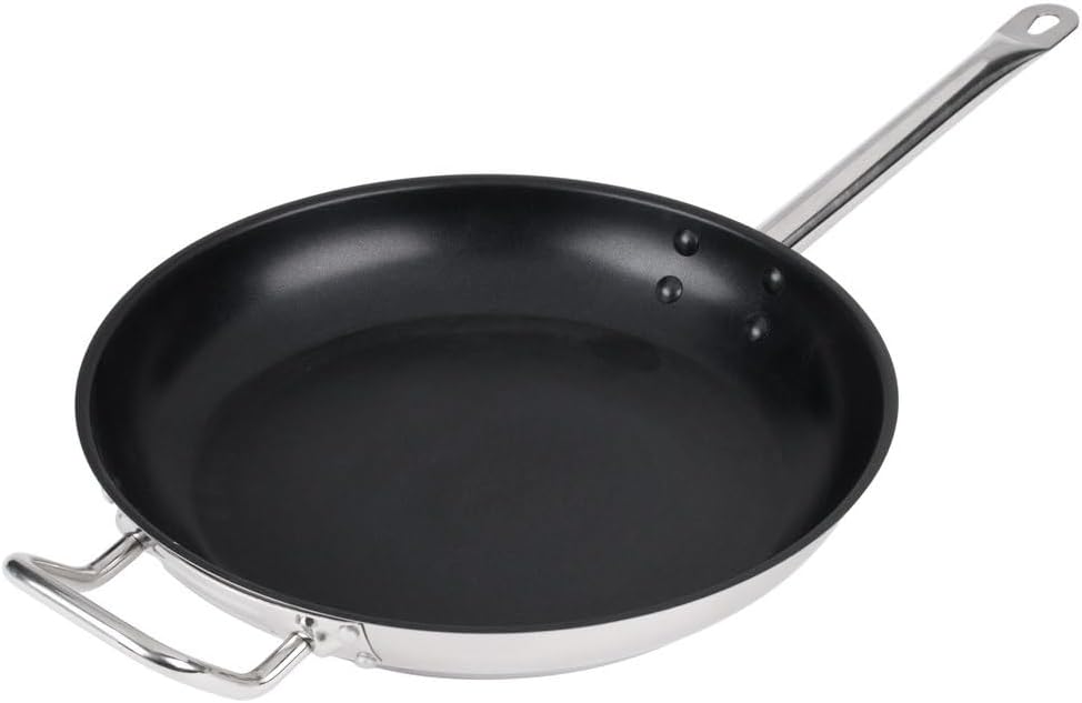 Soro Essentials- 14” Stainless Steel Non Stick Restaurant Frying Pan with Helper Handle- Non Stick Coated Fry Pan Skillet Egg Pan Omelet Pan for Searing Sautéing Induction Ready Kitchen Restaurant