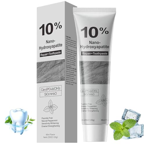 Dentifricio nano-idrossiapatite al 10% senza fluoro, riparazione dello smalto e rimineralizzazione, sbiancamento e protezione della cavità per denti sensibili, sapore di menta fresca, 120 g (1 pezzo)