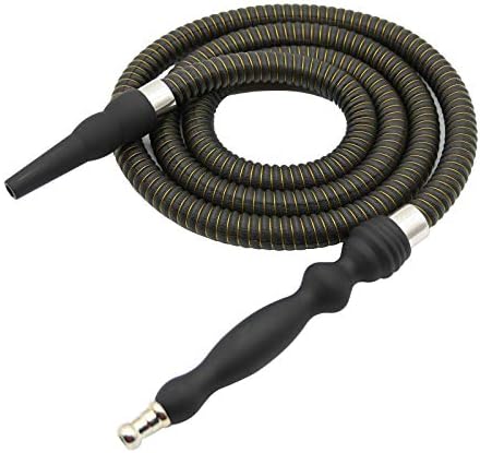 HW Rubber Handle Hookah Hose with Metal Tip Leather Wrapped Hookah Hose Washable Durable 71" Long Shisha Hose 1 PC (Black)