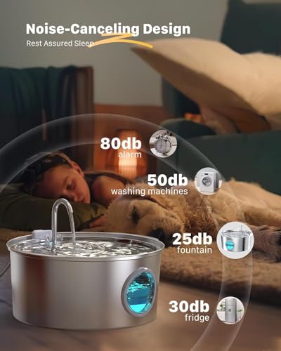 Hunde Trinkbrunnen für Katze Edelstahl: 7L / 236oz Katzenbrunnen – Superleiser Katzen Trinkbrunnen - LED Licht - Geeignet für große Hunde, Katzen und Haushalte mit Mehreren Haustieren