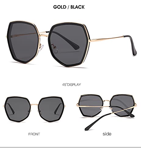 Incroyable, Geometrical Hexagonal Oversized Women Sunglasses, HD Glasses3
