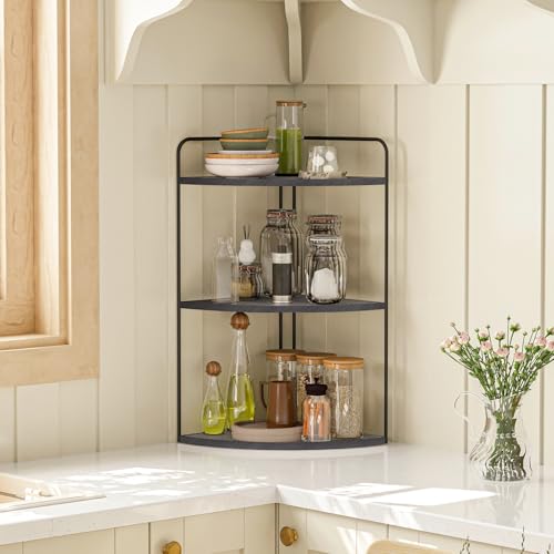 Image of Forest Angle Bathroom Counter Organizer,Countertop Organizer,Vanity Organizers,Bathroom Storage,Bathroom Sink Caddy,Counter Shelf,Corner Counter,Corner Shelves(Black-Grey)
