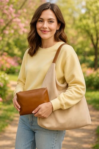 Image of Large Work Tote Bags for Women, Boho Slouchy Suede Purses Handbags