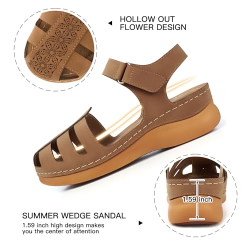 Image of SHIBEVER Wedge Sandals for Women Comfortable Closed Toe Dressy Summer Shoes | Comforta for 40% Enhanced Arch Support Fisherman - No Ankle Rubs for All-day Commutes Lightweight Casual Outdoor Shoes