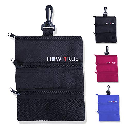 HOW TRUE 3 Pcs Golf Tee Pouch Golf Tee/Ball Bag with Clip Golf Multi-Pocket Tote Hand Bag Valuables Pouch