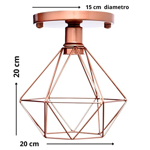 Lustre De Teto Industrial Plafon Retrô Aramado Diamante Rose Escuro