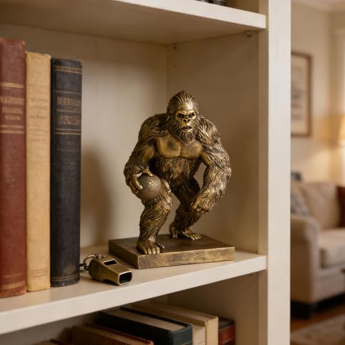 Image of Bigfoot Statue Sasquatch Playing Basketball Whimsical Home Decor | Desk Decor for Yard Patio Office Cabin Bigfoot Sasquatch Gifts for Men Cryptid Basketball Lovers