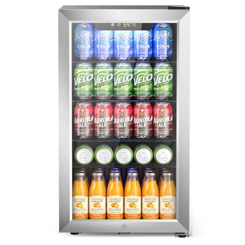Electactic Mini Fridge 130 Can Lockable Beverage Refrigerator Cooler, 3.1 Cu.Ft Drink Fridge Silver Glass Door for Soda Wine Beer, Digital Temperature Control Cooler for Home,Bar