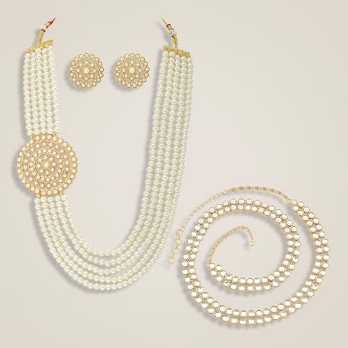 Image of Peora Traditional Ethnic Kundan Pearl Traditional Jewellery Set Gift for Women