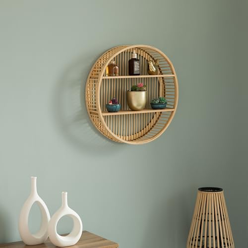 Vintiquewise Decorative Rattan Round Display Shelf with 2 Shelves for The Dining Room, Living Room, or Office. by VW Vintiquewise - Image 2