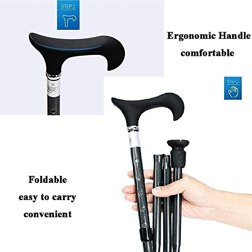 Muletas De Bastón Plegables Ajustables con Mango, 5 Bastones Plegables para Hombres, Barra para Personas Mayores O Ancianos, Regalo Práctico para Padres Negro