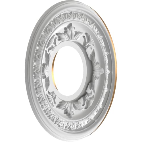 Image of Ekena Millwork CMP10BABGL Baltimore Thermoformed PVC Ceiling Medallion (Fits Canopies up to 4 1 /4 inch), 10 inchOD x 3 1 /2 inchID x 3 /4 inchP, Bright Coat Gold