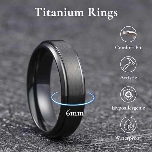 King Will Men's Black and Sliver Titanium Ring-6mm Polished Beveled Stepped Edge Matte Brushed Finish Center Wedding Band 2Pcs Comfort Fit Size 11 by King Will - Image 3