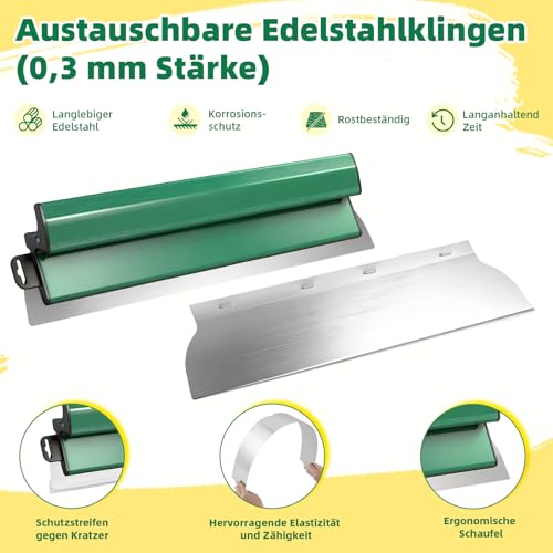 uifame 9-częściowy zestaw szpachli do powierzchni, z ostrzami ze stali nierdzewnej 25/40/60/80 cm, kielnia wygładzająca z drążkiem teleskopowym 150 cm, profesjonalna szpachelka do ścian, suchej