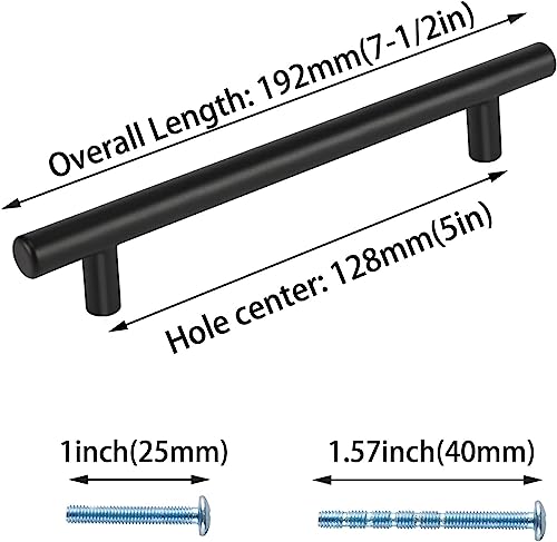 LONTAN 5 Pack Black Kitchen Handles 128mm Black Cupboard Handles Kitchen Door Pulls Drawer Pulls for Cabinet Wardrobe Bathroom Stainless Steel - Image 2