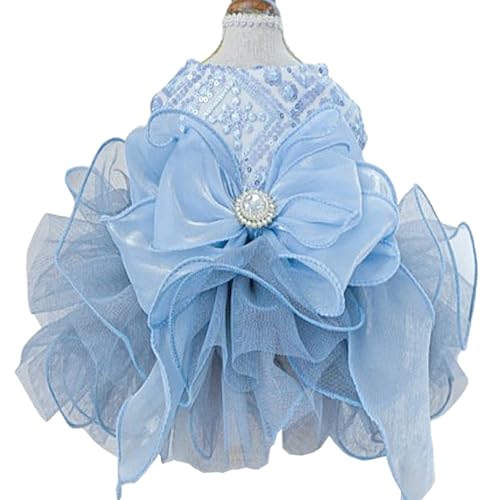 ANIAC Blue Cat Wedding Dress and Bow Dog Wedding Outfit Formal Puppy Clothes for Girl Small Dog Luxury Pet Party Dress for Kitten Chihuahua Yorkie Pomeranian (Blue-2, Medium)