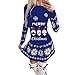 JJSUnS Vestito per le donne Natale Carino Stampato Girocollo Abiti Manica Lunga Natale Pupazzo di Neve Stampa Vacanze Camicie, Blu, XX-Large