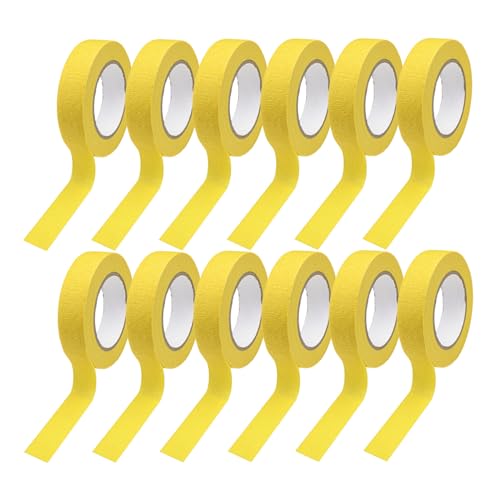 Drafting Tape, 12 Colored Rolls, 0.6 inch x 15 Yard, Multi-Use Paper Tape for Painting, Labeling &amp; Packaging, Yellow
