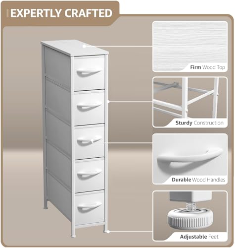 Sorbus 5-Drawer Narrow Dresser for Bedroom (White/Gray) - image 4