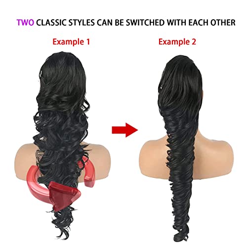 Krsi 28 Inch Drawstring Ponytail Long Curly Wavy Ponytail Extension For Black Women, Black Side Ponytail Curly Hair Clip In Extensions Fake Ponytail Fake Hair Synthetic Pony Tails For Adults Women(1B#) #TOP1