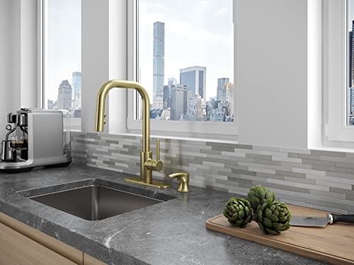 Pfister Zanna High Arc Kitchen Faucet with Pull Down Sprayer and Soap Dispenser, Brushed Gold Finish