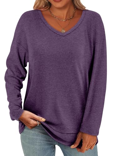 Women's Long Sleeve T-Shirts Solid Color Loose Fit Cute Basic Flowy Tops Spring Fall Casual Blouse3