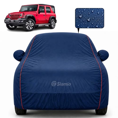 Image of Premium 100% Waterproof Car Cover for Mahindra Thar Roxx 2024-2026 Models All-Weather, UV & Dust Protection | Heavy-Duty 3-Layer Fabric | Custom Fit with Mirror & Antenna Pockets | Navy Blue