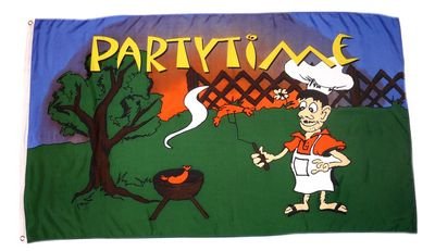 Preisvergleich Produktbild Fahne / Flagge Party Time Grillparty 90 x 150 cm