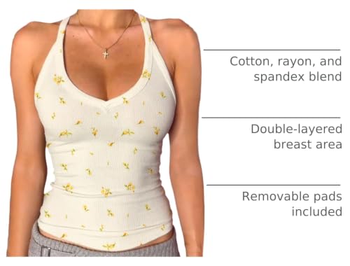 Image of Danysu V Neck Racer Back Tank Tops for Women Padded Fitted Long Basic Cami