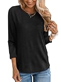TICTICMIMI Women's Crewneck 3/4 Sleeve Tops Casual T Shirts Basic Summer Tees Loose Fit Pullover Tunic Blouse Black