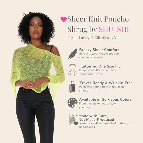 Image of SHU-SHI Womens Sheer Knit Poncho Shrug Lightweight Cover Up One Size Fits Most