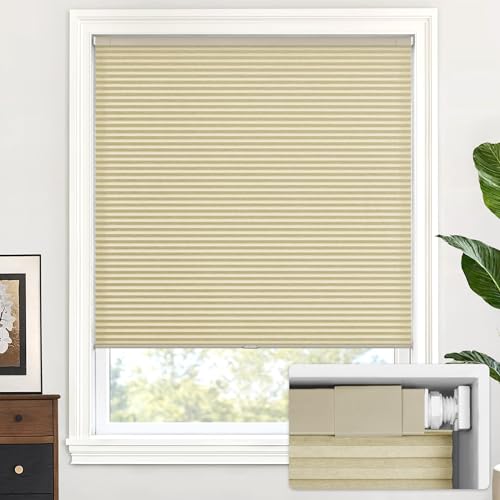 LazBlinds Cordless Cellular Shades, No Tools No Drill Light Filtering Honeycomb Shades Pleated Blinds for Windows, 46'' W x 64'' H, Mocha