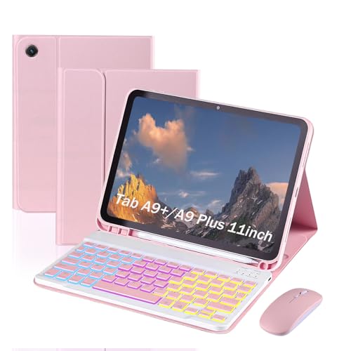 Keyboard Case for Samsung Galaxy Tab A11+ Plus / A9+ Plus 11 Inch, Lightweight Mouse Detachable Backlit Keyboard, Slim Stand Tablet Case with Pen Slot (Pink, A11+ Plus / A9+ Plus Case with Keyboard)