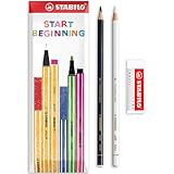 STABILO Coloured Pencil for Almost All Surfaces All - Pack of 2 - Black & White + Legacy Eraser