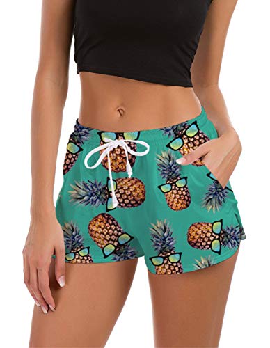 Women's Funny Pineapple Swim Shorts Novelty Elastic Waist Boardshorts Swimwear Bottom Green Bathing Suits Summer Party Beach Wear Active Swim Bottom Trunks Beachrider #TOP2