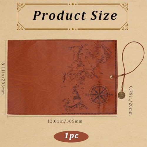 Image of GORGECRAFT Canvas PU Leather Pencil Bag Strap Vintage Treasure Map Compass Pattern Pen Case Holder Cover Rollup Retro Pen Bag Wrap Roll up Portable Stationery Pouch with Alloy Charming Sandy Brown