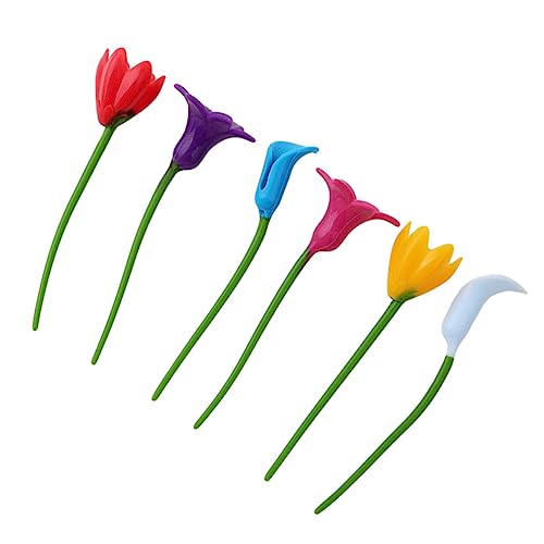 OUNONA 6pcs Flower Shape Silicone Wine Glass Charms Unique Drink Markers for Parties Reusable Easy to Clean for Celebrations Housewarming Anniversaries Random Color