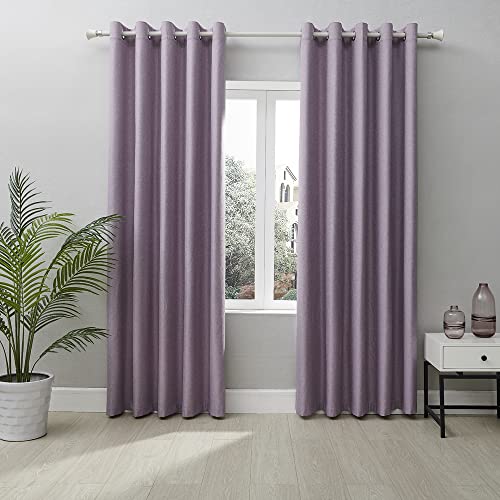 Coastline Textured Veiny Woven Thermal Blackout Eyelet Curtains (Lilac, 90x72)
